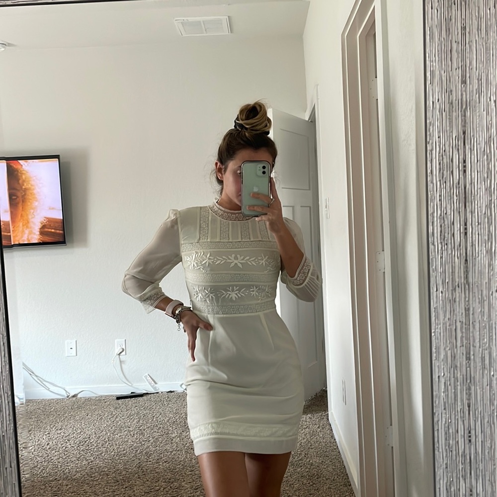Topshop Cream Mini Dress with Lace Insets